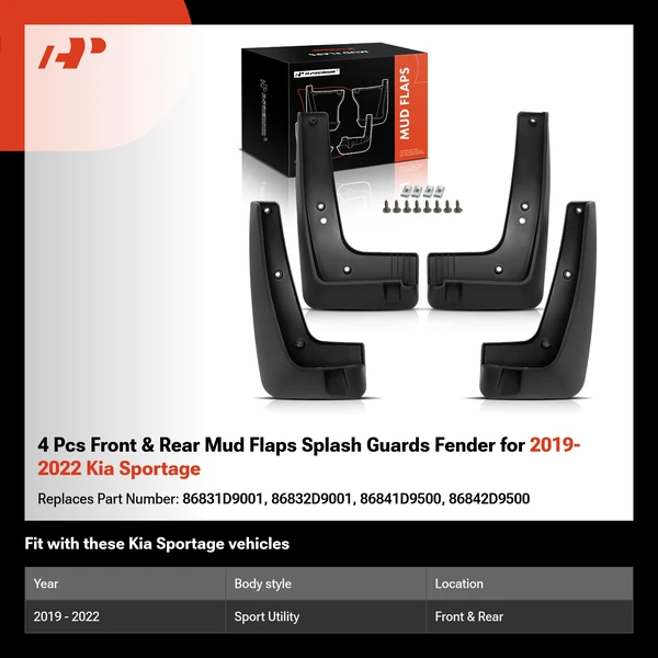 4 Pcs Front & Rear Mud Flaps Splash Guards Fender for 2019-2022 Kia Sportage