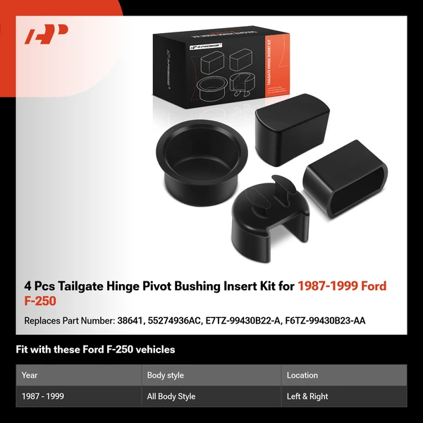 4 Pcs Tailgate Hinge Pivot Bushing Insert Kit for 1987-1999 Ford F-250