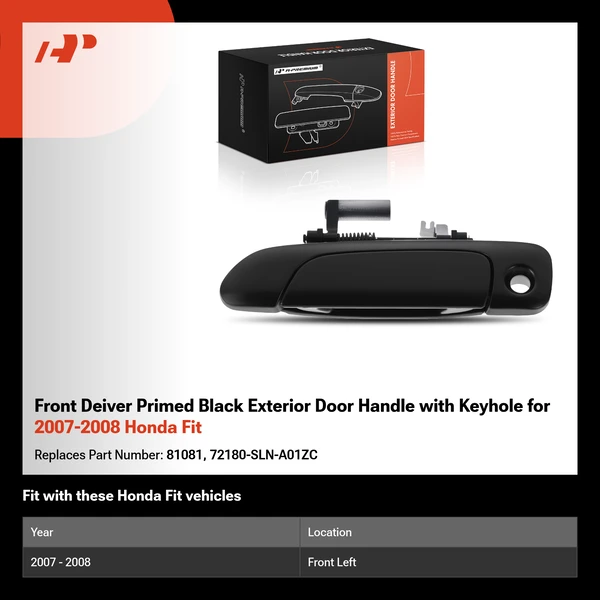 Front Deiver Primed Black Exterior Door Handle with Keyhole for 2007-2008 Honda Fit