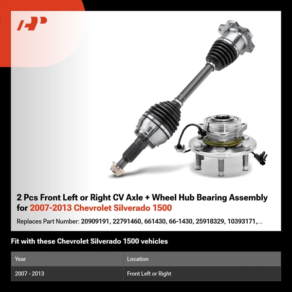 2 Pcs Front Left or Right CV Axle + Wheel Hub Bearing Assembly for 2007-2013 Chevrolet Silverado 1500