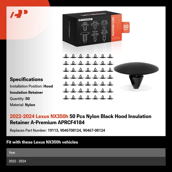 2022-2024 Lexus NX350h 50 Pcs Nylon Black Hood Insulation Retainer A-Premium APRCF4184