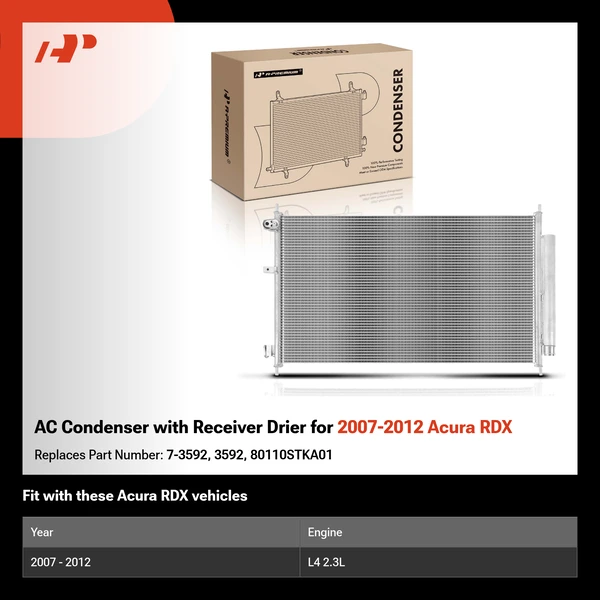 AC Condenser with Receiver Drier for 2007-2012 Acura RDX