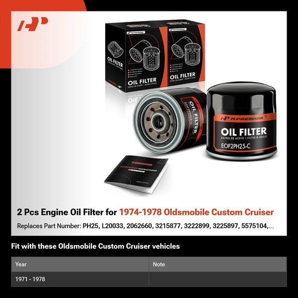 2 Pcs Engine Oil Filter for 1974-1978 Oldsmobile Custom Cruiser