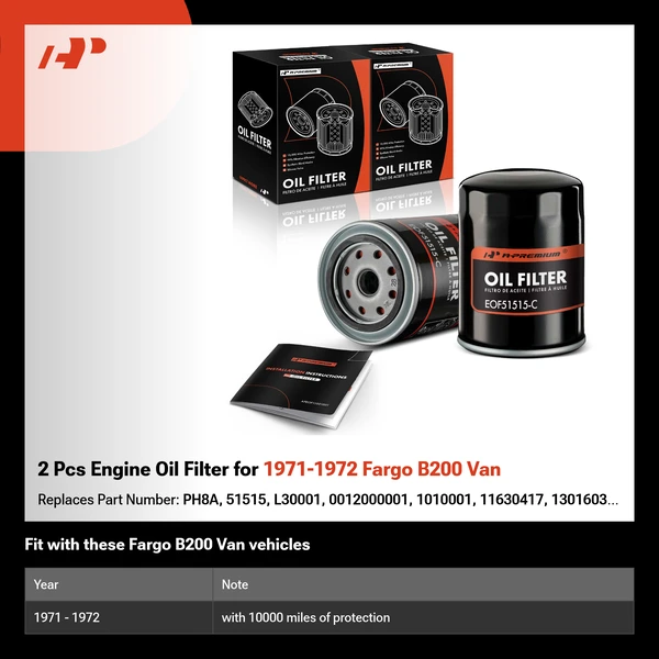 2 Pcs Engine Oil Filter for 1971-1972 Fargo B200 Van