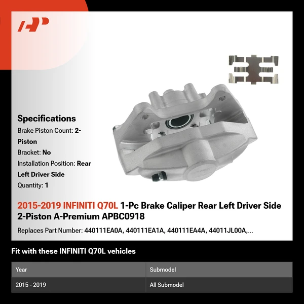 2015-2019 INFINITI Q70L 1-Pc Brake Caliper Rear Left Driver Side 2-Piston A-Premium APBC0918
