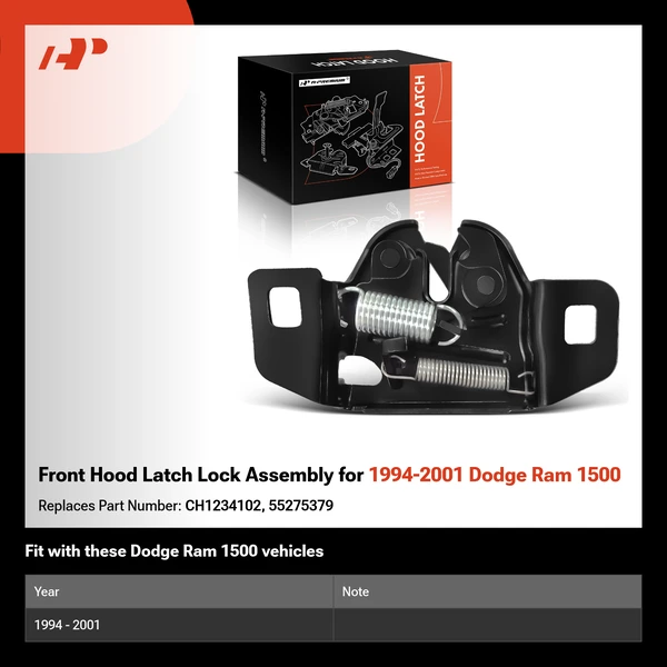 Front Hood Latch Lock Assembly for 1994-2001 Dodge Ram 1500