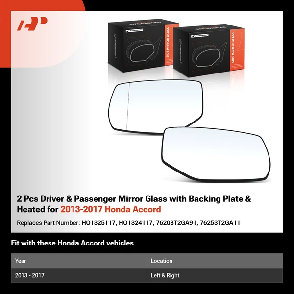 2 Pcs Driver & Passenger Mirror Glass with Backing Plate & Heated for 2013-2017 Honda Accord