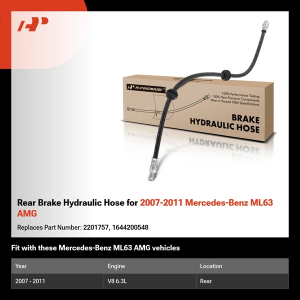 Rear Brake Hydraulic Hose for 2007-2011 Mercedes-Benz ML63 AMG