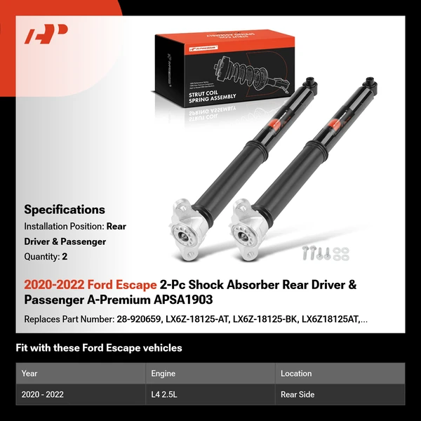2020-2022 Ford Escape 2-Pc Shock Absorber Rear Driver & Passenger A-Premium APSA1903