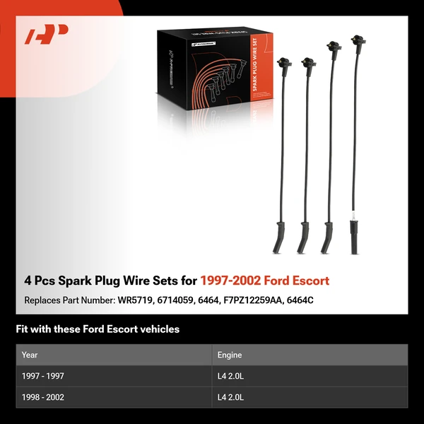 4 Pcs Spark Plug Wire Sets for 1997-2002 Ford Escort