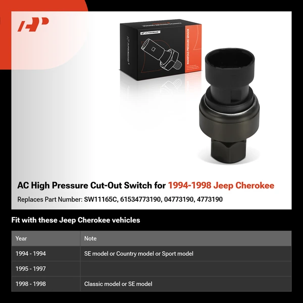AC High Pressure Cut-Out Switch for 1994-1998 Jeep Cherokee