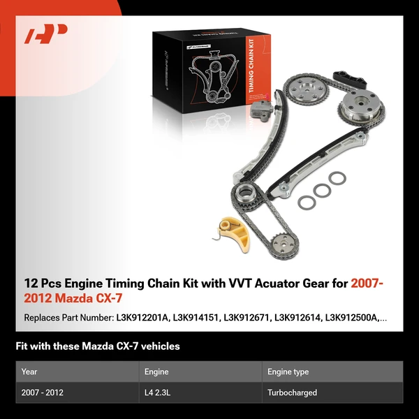 12 Pcs Engine Timing Chain Kit with VVT Acuator Gear for 2007-2012 Mazda CX-7