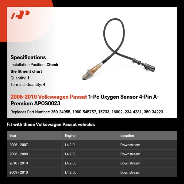 2006-2010 Volkswagen Passat 1-Pc Oxygen Sensor 4-Pin A-Premium APOS0023