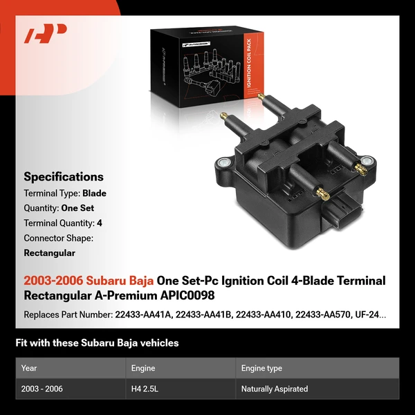 2003-2006 Subaru Baja One Set-Pc Ignition Coil 4-Blade Terminal Rectangular A-Premium APIC0098