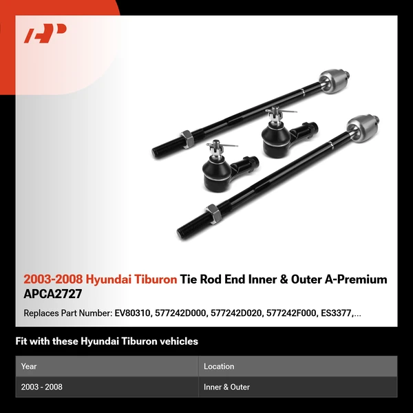 2003-2008 Hyundai Tiburon Tie Rod End Inner & Outer A-Premium APCA2727