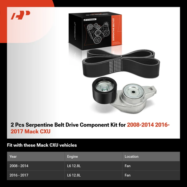 2 Pcs Serpentine Belt Drive Component Kit for 2008-2014 2016-2017 Mack CXU