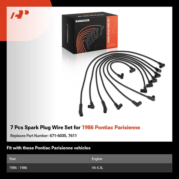 7 Pcs Spark Plug Wire Set for 1986 Pontiac Parisienne