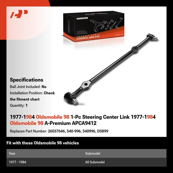 1977-1984 Oldsmobile 98 1-Pc Steering Center Link 1977-1984 Oldsmobile 98 A-Premium APCA9412