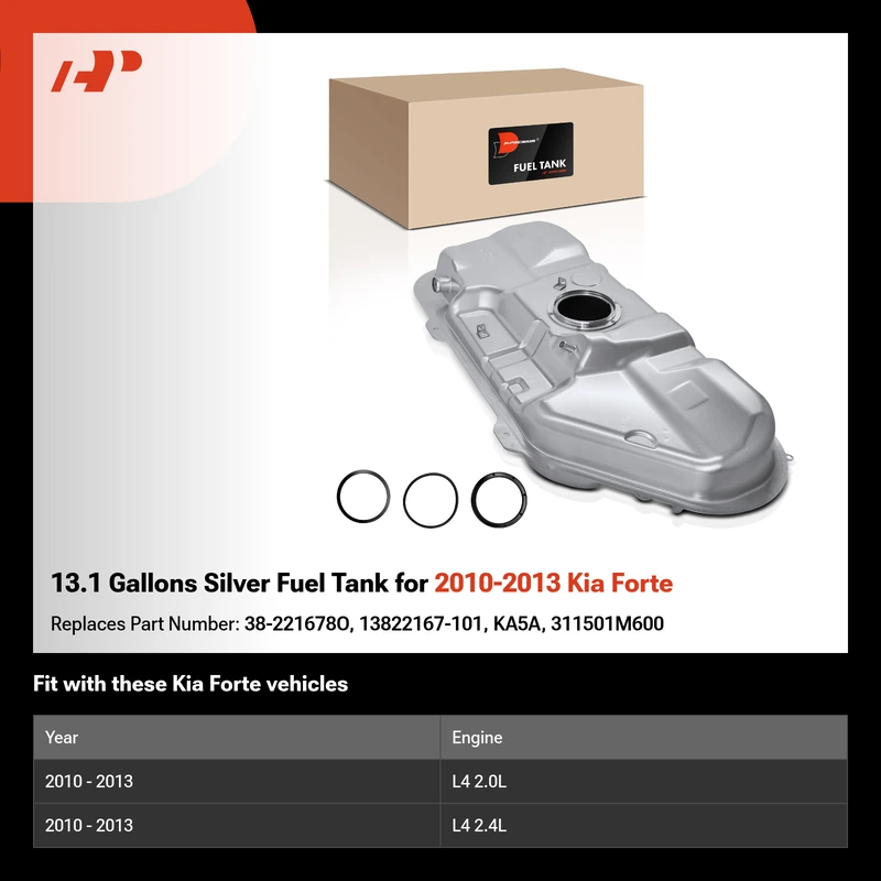 13.1 Gallons Silver Fuel Tank for 2010-2013 Kia Forte