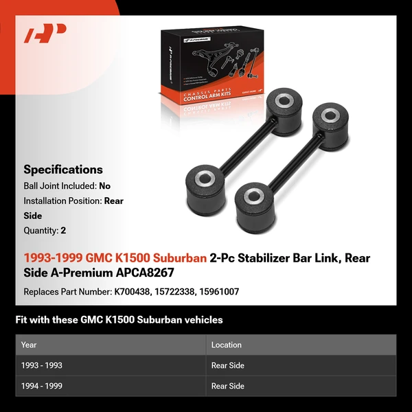 1993-1999 GMC K1500 Suburban 2-Pc Stabilizer Bar Link, Rear Side A-Premium APCA8267