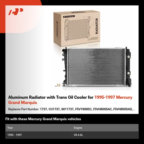 Aluminum Radiator with Trans Oil Cooler for 1995-1997 Mercury Grand Marquis