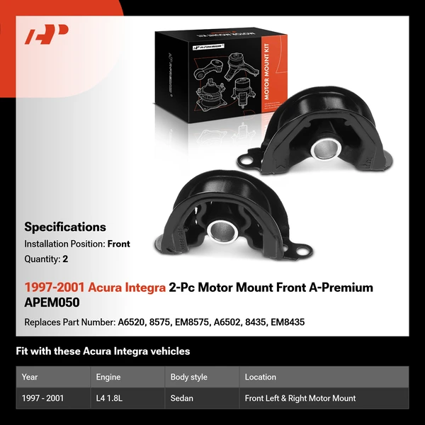 1997-2001 Acura Integra 2-Pc Motor Mount Front A-Premium APEM050