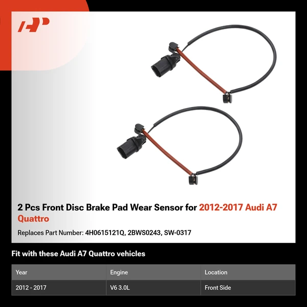 2 Pcs Front Disc Brake Pad Wear Sensor for 2012-2017 Audi A7 Quattro