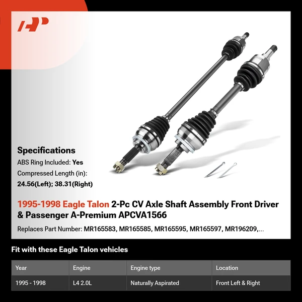 1995-1998 Eagle Talon 2-Pc CV Axle Shaft Assembly Front Driver & Passenger A-Premium APCVA1566