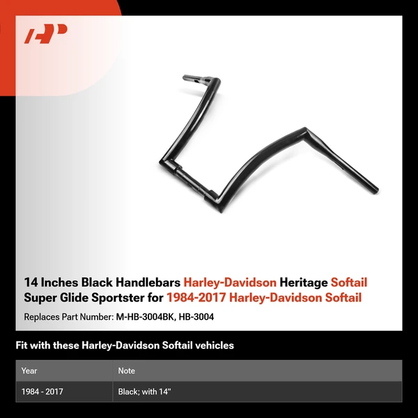 14 Inches Black Handlebars Harley-Davidson Heritage Softail Super Glide Sportster for 1984-2017 Harley-Davidson Softail