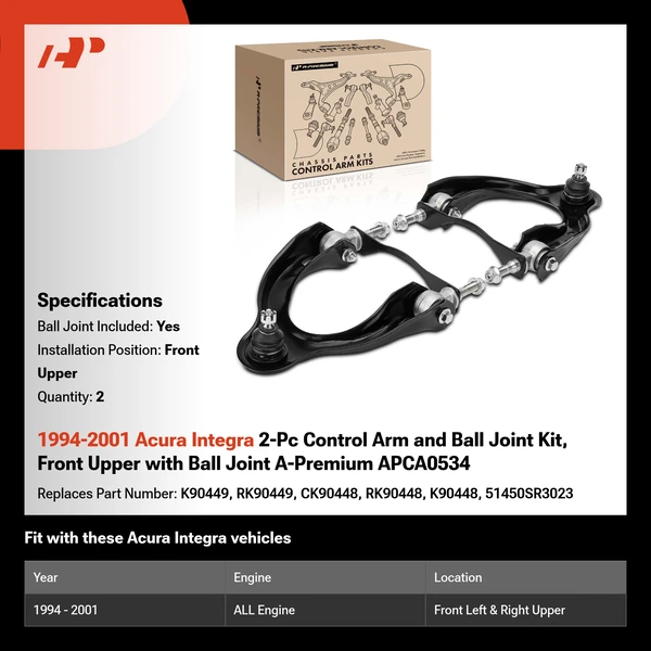 1994-2001 Acura Integra 2-Pc Control Arm and Ball Joint Kit, Front Upper with Ball Joint A-Premium APCA0534