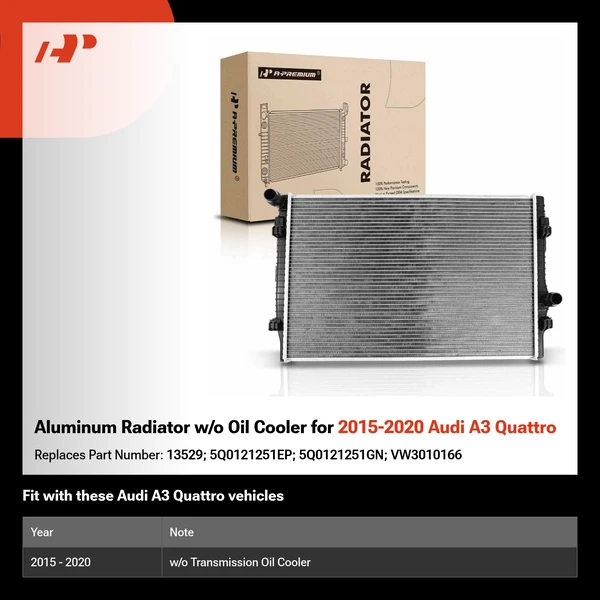 Aluminum Radiator w/o Oil Cooler for 2015-2020 Audi A3 Quattro