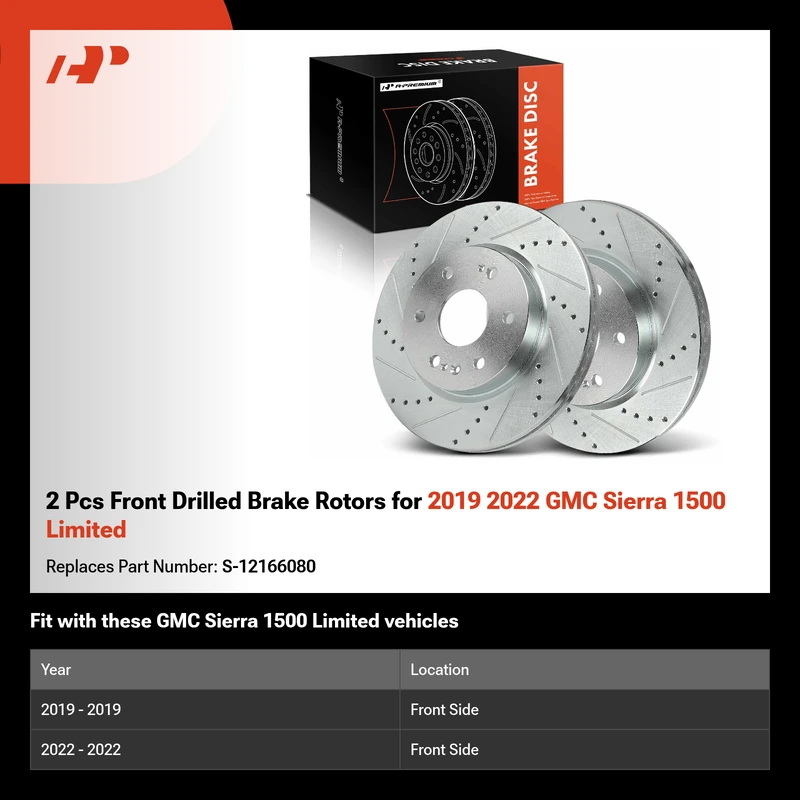 2 Pcs Front Drilled Brake Rotors for 2019 2022 GMC Sierra 1500 Limited