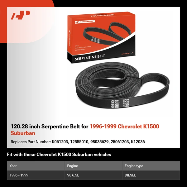 120.28 inch Serpentine Belt for 1996-1999 Chevrolet K1500 Suburban