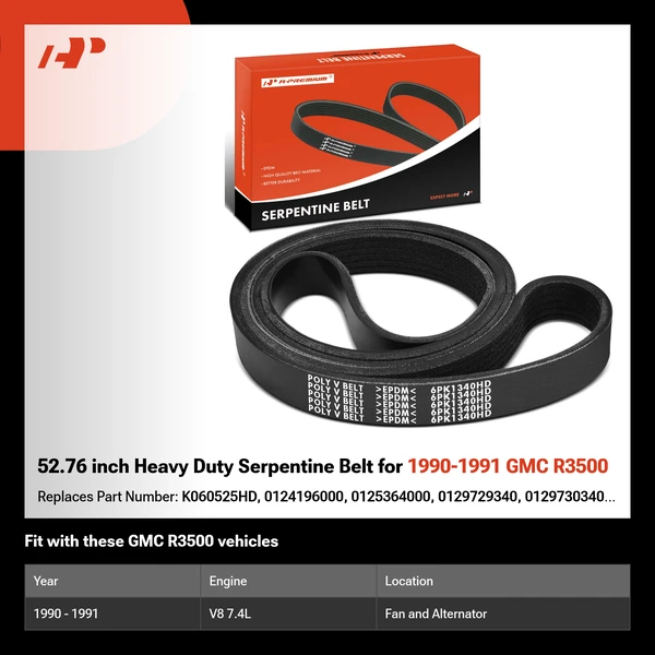 52.76 inch Heavy Duty Serpentine Belt for 1990-1991 GMC R3500
