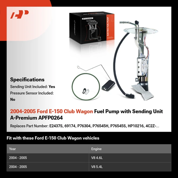 2004-2005 Ford E-150 Club Wagon Fuel Pump with Sending Unit A-Premium APFP0264