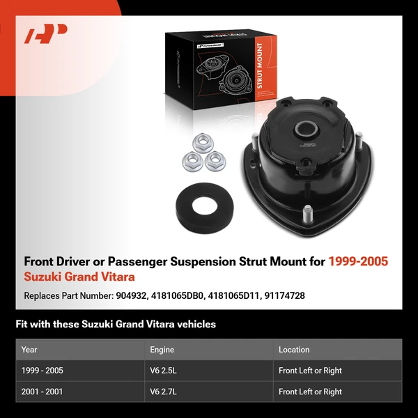 Front Driver or Passenger Suspension Strut Mount for 1999-2005 Suzuki Grand Vitara