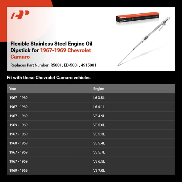 Flexible Stainless Steel Engine Oil Dipstick for 1967-1969 Chevrolet Camaro