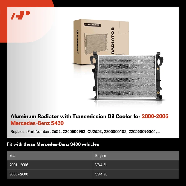 Aluminum Radiator with Transmission Oil Cooler for 2000-2006 Mercedes-Benz S430