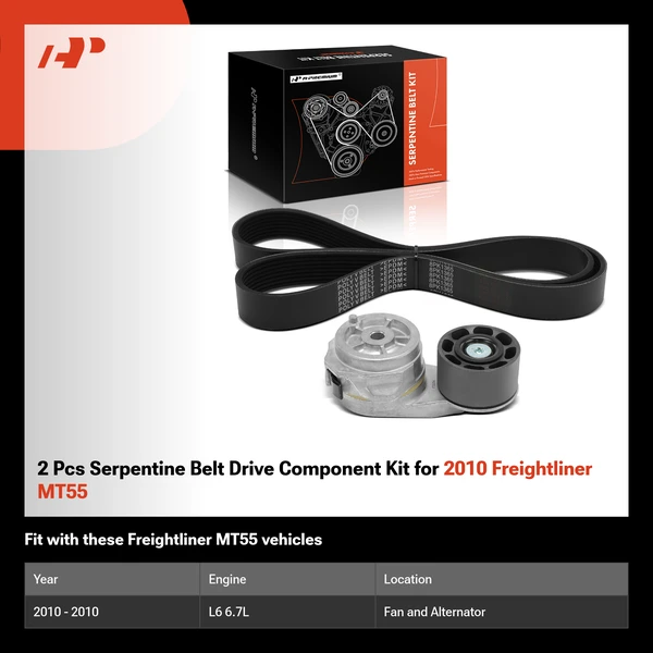 2 Pcs Serpentine Belt Drive Component Kit for 2010 Freightliner MT55