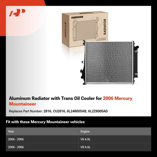 Aluminum Radiator with Trans Oil Cooler for 2006 Mercury Mountaineer