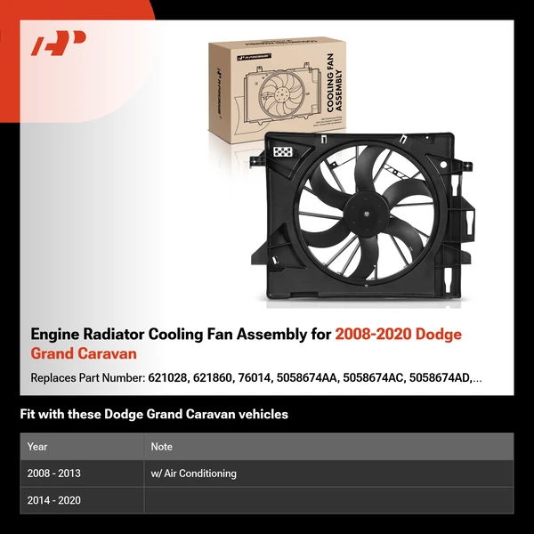 Engine Radiator Cooling Fan Assembly for 2008-2020 Dodge Grand Caravan