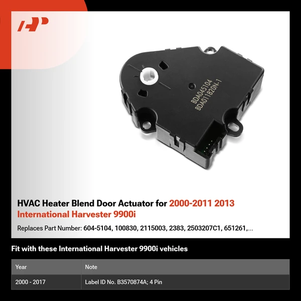 HVAC Heater Blend Door Actuator for 2000-2011 2013 International Harvester 9900i