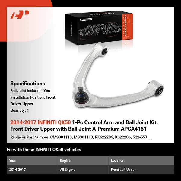 2014-2017 INFINITI QX50 1-Pc Control Arm and Ball Joint Kit, Front Driver Upper with Ball Joint A-Premium APCA4161