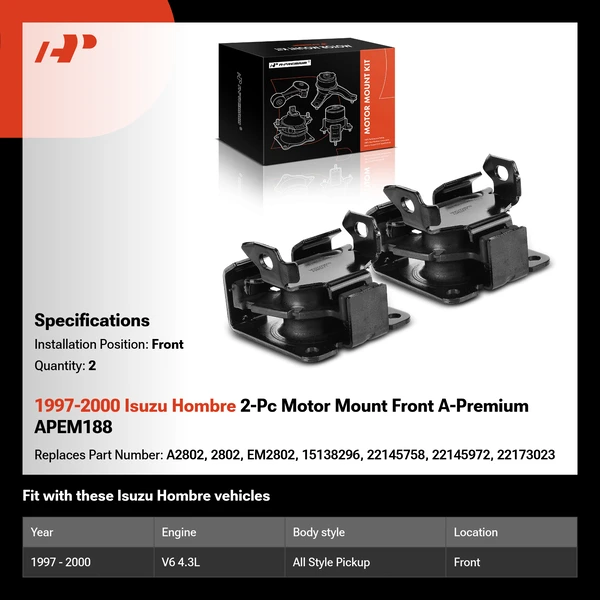 1997-2000 Isuzu Hombre 2-Pc Motor Mount Front A-Premium APEM188