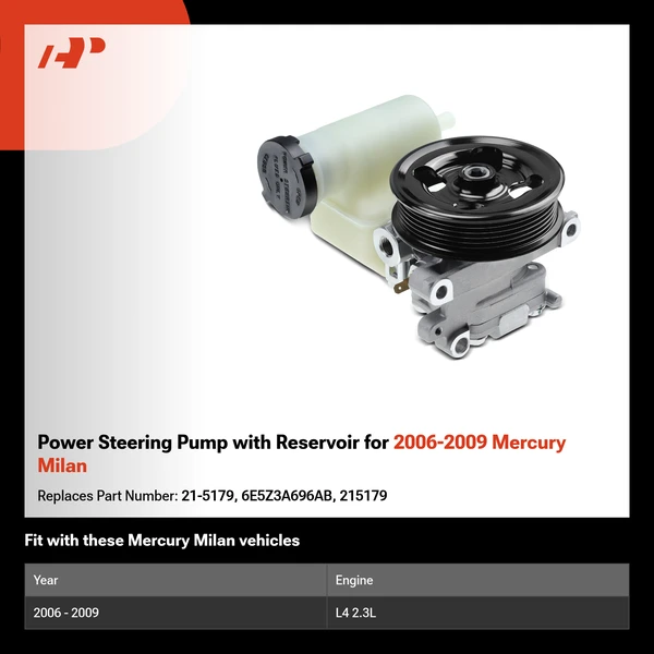 Power Steering Pump with Reservoir for 2006-2009 Mercury Milan