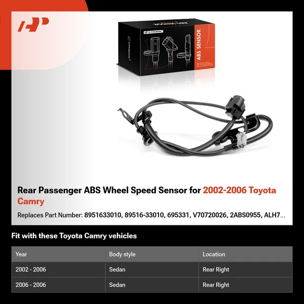 Rear Passenger ABS Wheel Speed Sensor for 2002-2006 Toyota Camry