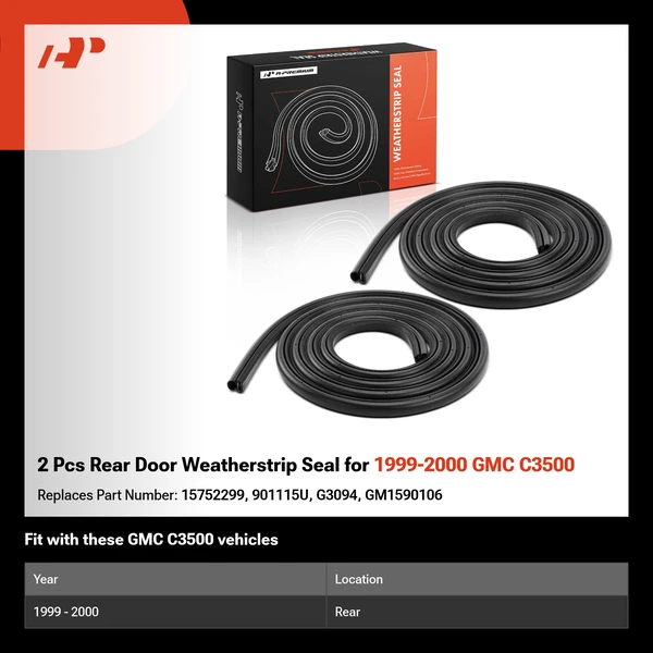 2 Pcs Rear Door Weatherstrip Seal for 1999-2000 GMC C3500