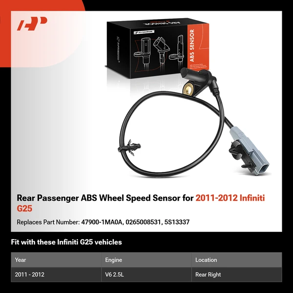 Rear Passenger ABS Wheel Speed Sensor for 2011-2012 Infiniti G25