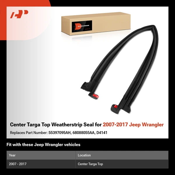 Center Targa Top Weatherstrip Seal for 2007-2017 Jeep Wrangler