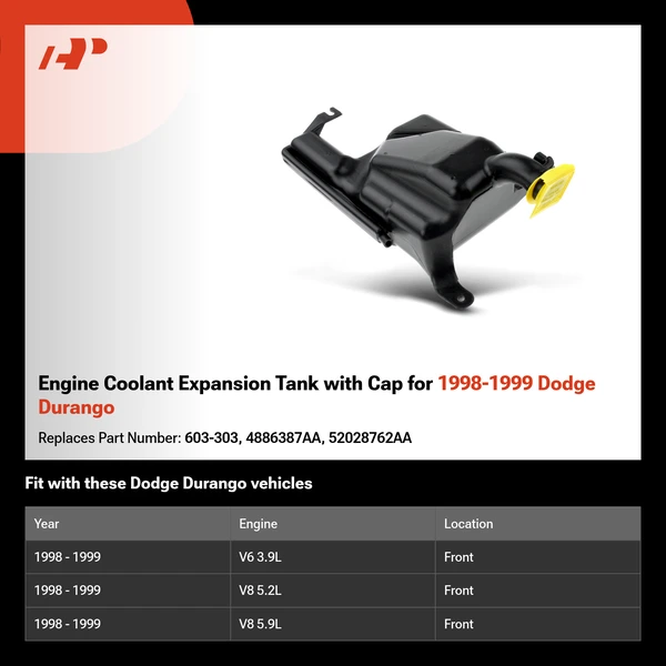 Engine Coolant Expansion Tank with Cap for 1998-1999 Dodge Durango